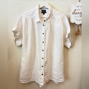 J. Crew White Linen Shirt - relaxed fit, short sleeve, Large